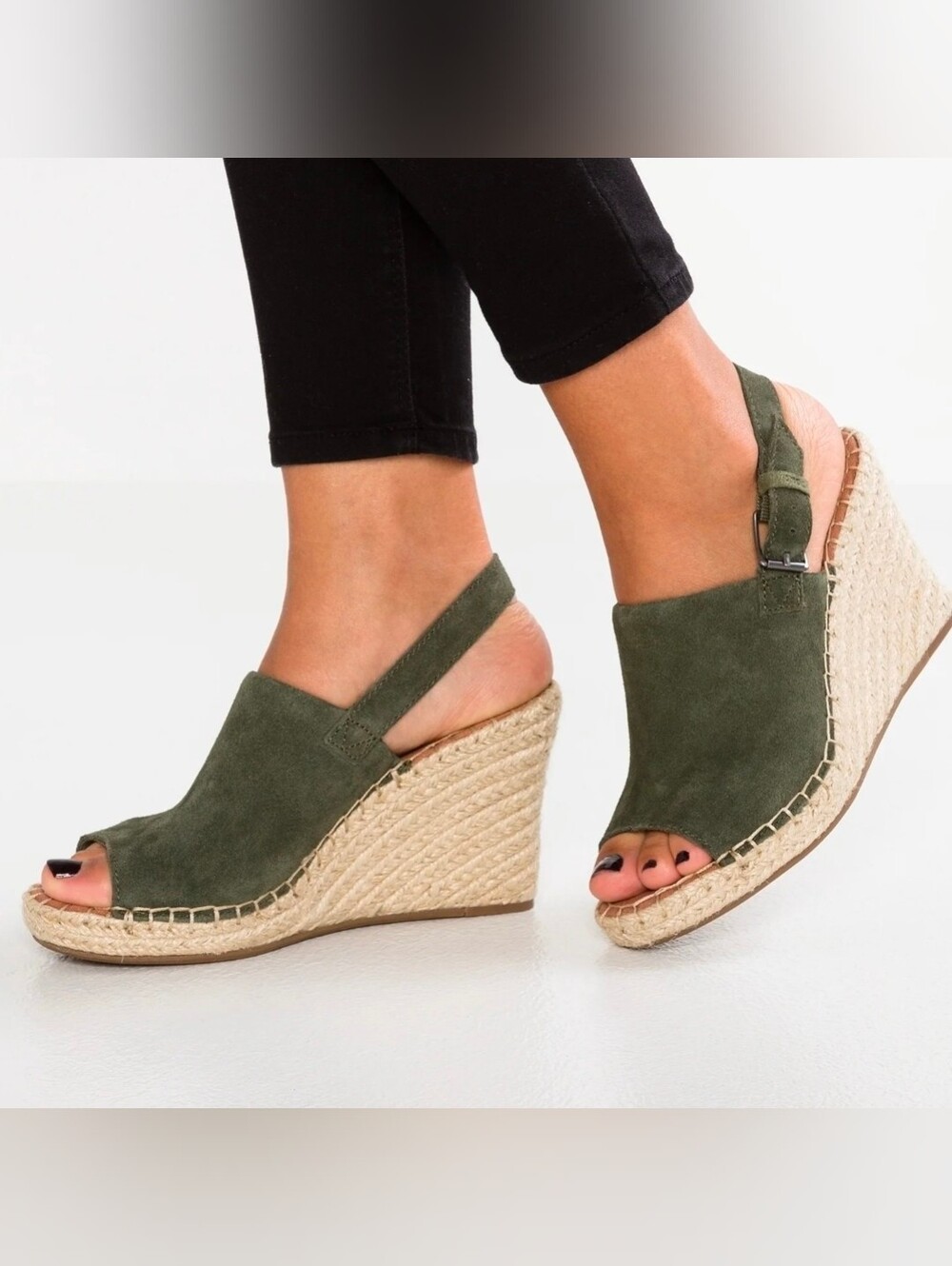 NWT TOMS Olive Suede Espadrille Wedge Sandals - Women SZ 11